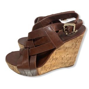 Tory Burch Brown Leather Wedge Heel Sandals